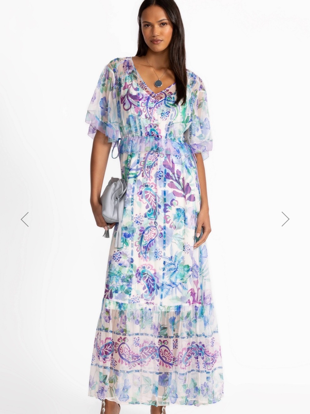 NWT Johnny Was Lavender and Aqua Floral V-Neck Maxi Dress size L